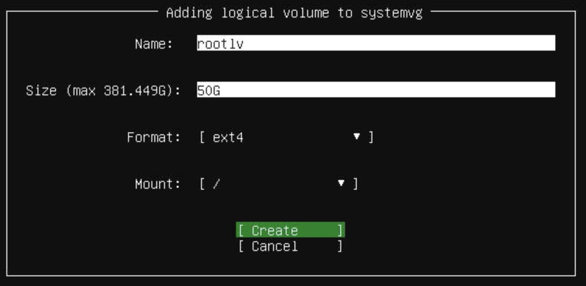 Root logical volume